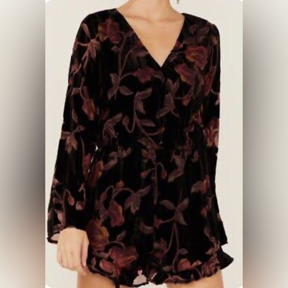 Wild Moss Floral Velvet Romper NWT